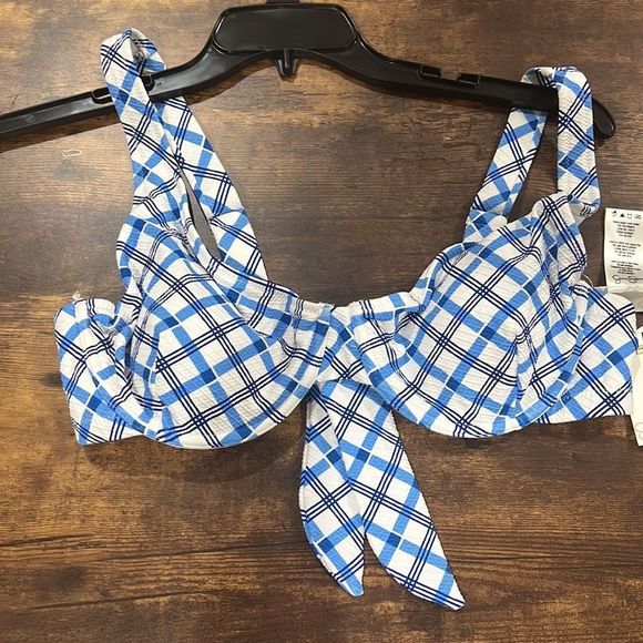NWT Jessica Simpson Afternoon Tea Tie Front D-Bra in Caspian Plaid Size LD - Picture 3 of 7